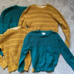 Cat and Jack Teal and Mustard Sweater Bundle Boys size 4-5 and 8-10